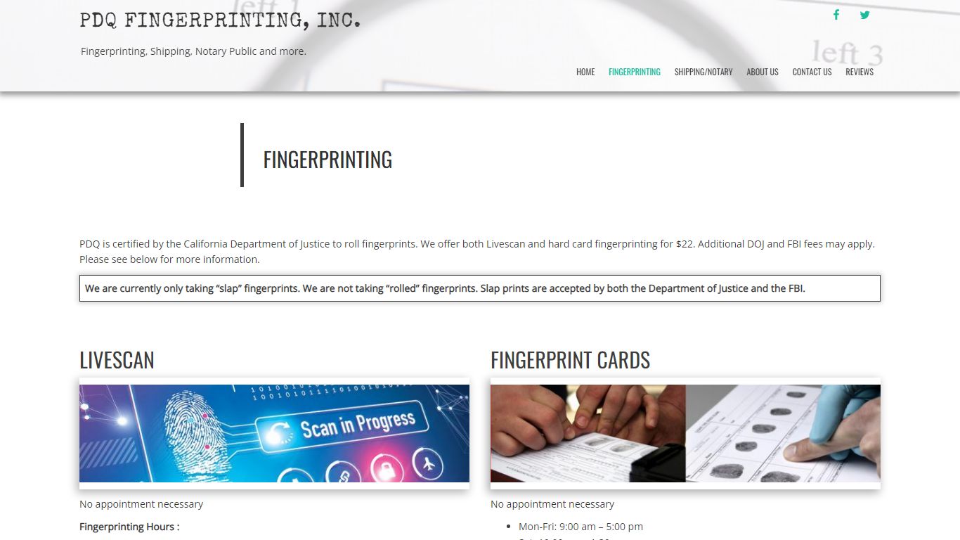 Livescan fingerprinting for DOJ and FBI background checks